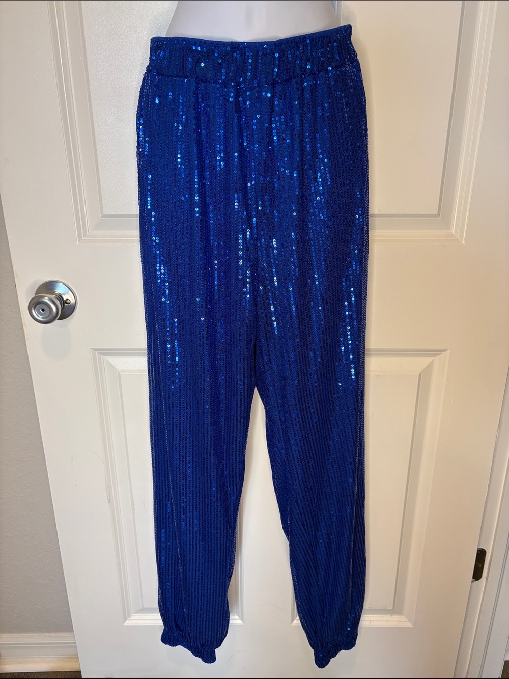 SHEIN Bae Women's Sequin Pull-On Pants Royal Blue Elastic Waist Size Medium